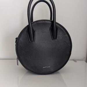 Matt & Nat Black Mini Bag with Rounded Handles and Zipper Closure